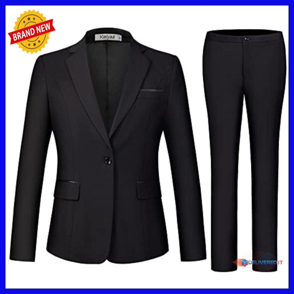 Slim Fit 2-Piece Suit Set Notched Lapel Blazer Pants Business Office - Picture 2 of 7